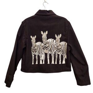 Surya Jacket womens M Black Zebras fancy buttons beaded unique Artsy jean jacket